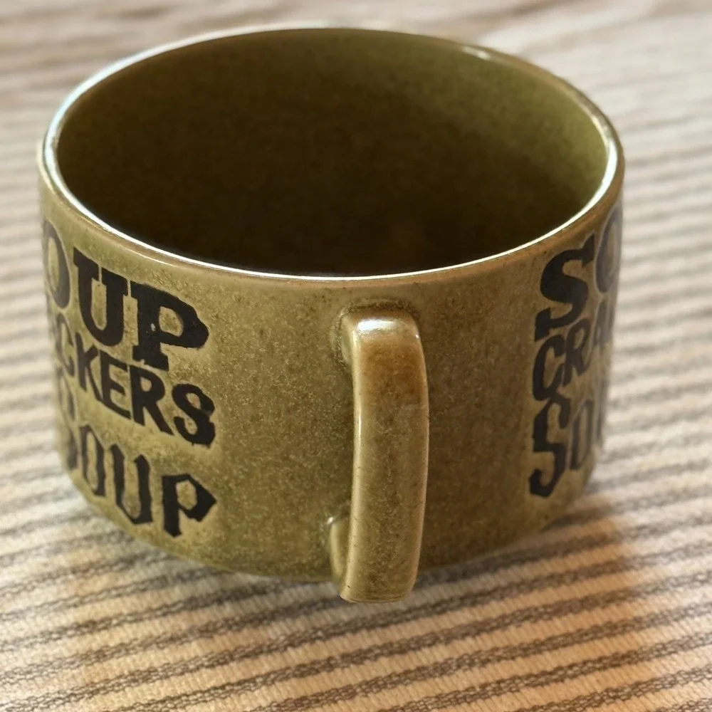 Vintage Soup Cracker Handle Mug Bowl Cup Large Green Japan Stoneware